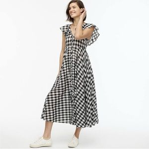J. Crew Beachwear Button-up Ruffle Dress Gingham Black sz M
